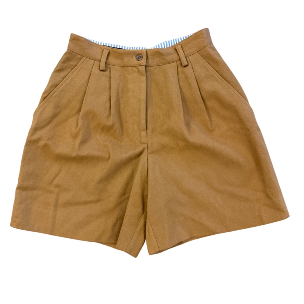Vintage Abercrombie & Fitch A&F Tan 100% Wool Dress Trouser-Style Shorts Size 8